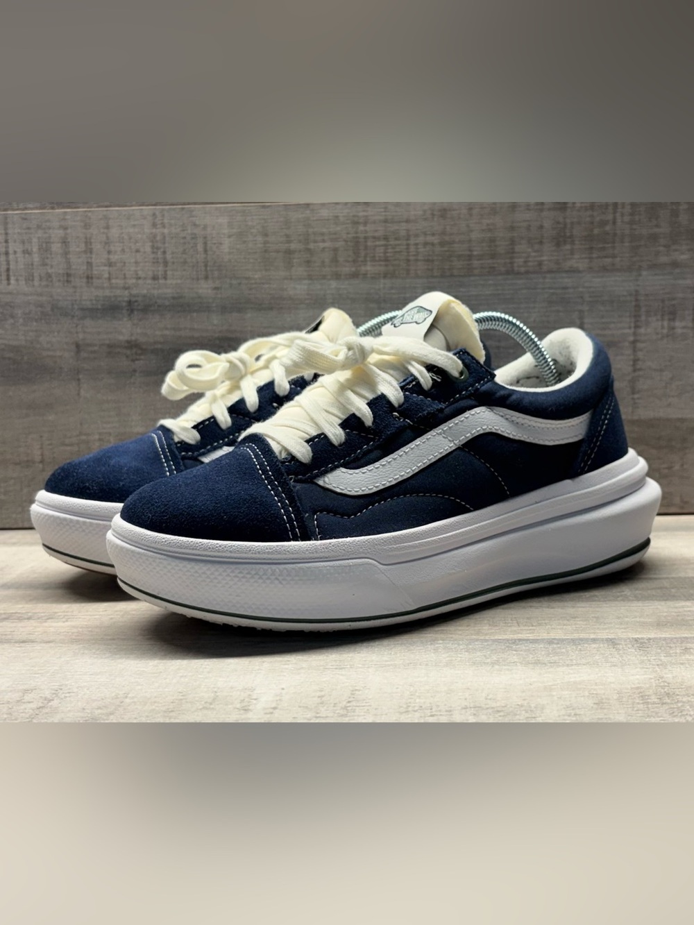 Vans Old Skool Overt CC Navy Blue Suede Sneakers Mens 6 Womens 7.5 Platform Shoe